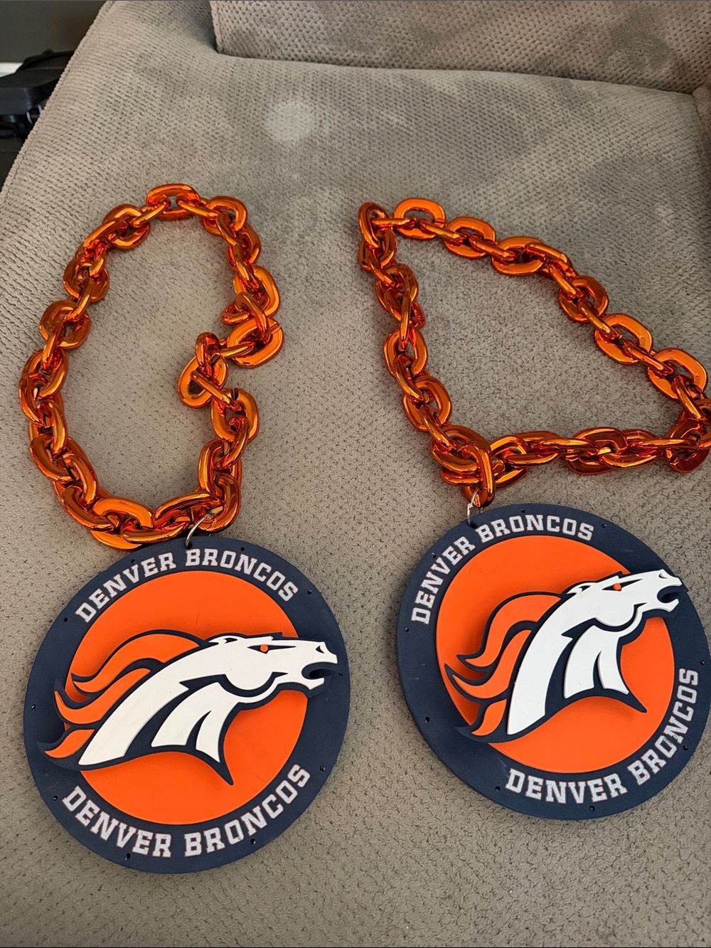 Spinning Denver Broncos Orange & Navy Fan Medallion Necklace (Pair)